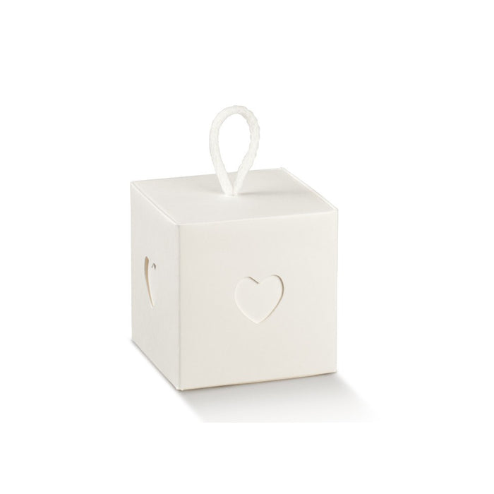 Box w/Chord - White with Heart Cutout - 50x50x50mm