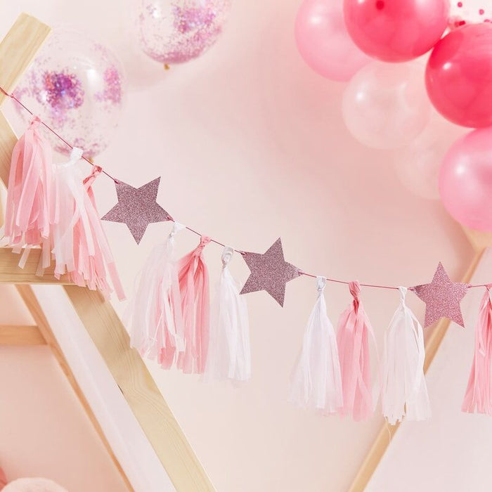 Pink Tassel Garland with Glitter Stars
