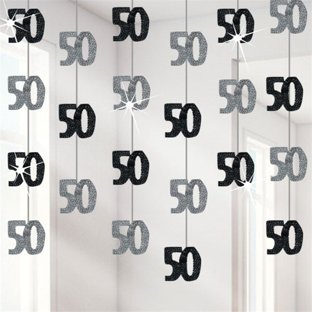 Hanging Decorations - 50th Birthday Black - 5ft