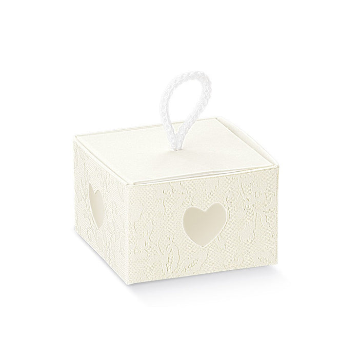Box w/Chord - White Harmony with Heart Cutout - 60x60x40mm