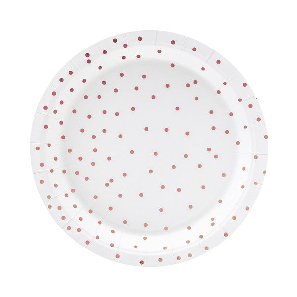 Dessert Plates - White & Rose Gold Dots - 6pk