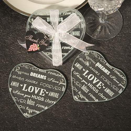 Heart Design Glass Coasters x 2