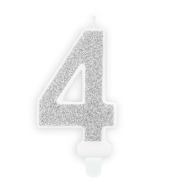 Silver Glitter Candle - Number 4