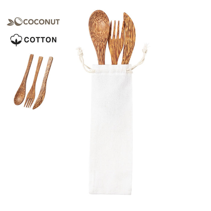 Coconut Cutlery Set in Drawstring Bag