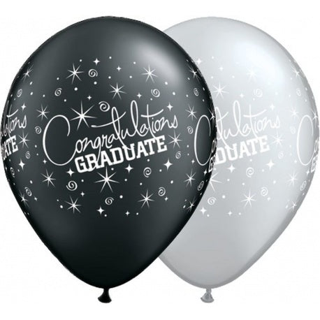 Graduation Balloons - Latex - Black and Silver - 11inch