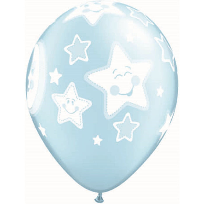 Balloon Latex Pearl - Baby Moon & Stars - Light Blue 11''