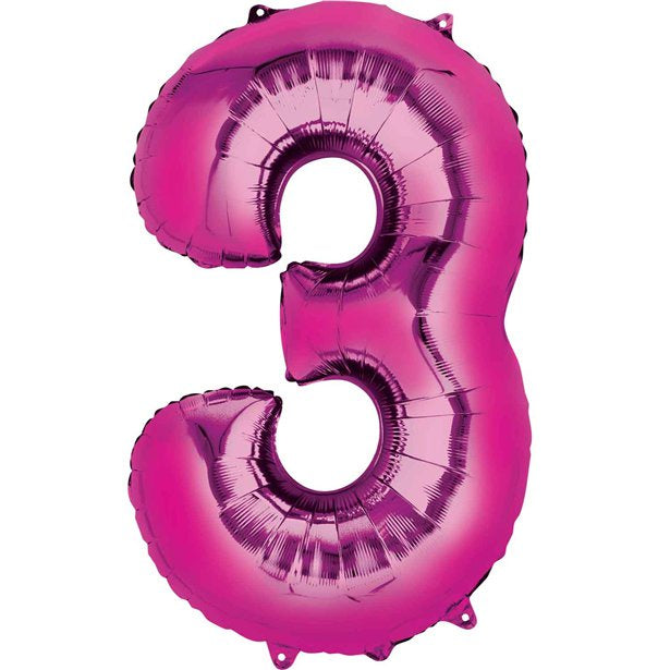 Balloon Foil Number - 3  Pink - 16"