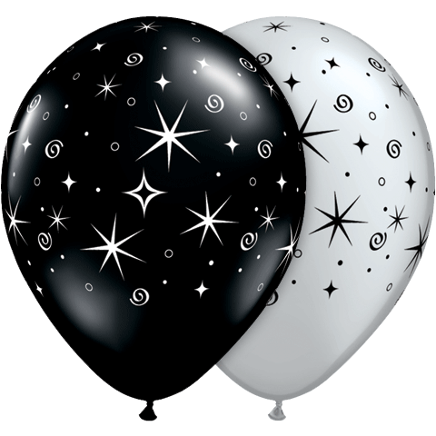 Silver Sparkles & Swirls Balloons - 11" Latex