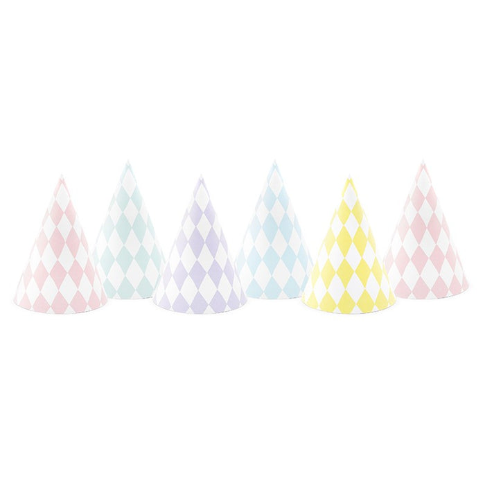 Cone Hats - Pastels Diamonds Print - 6pk