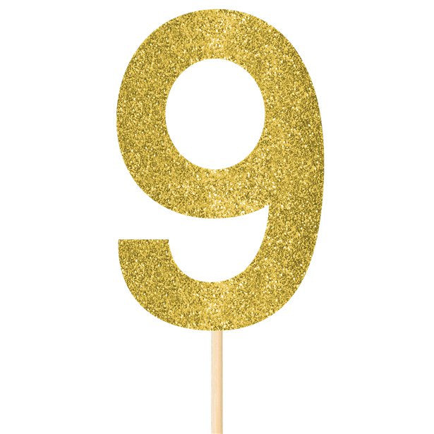 Number 9 Large Gold Glitter Pick - 36cm