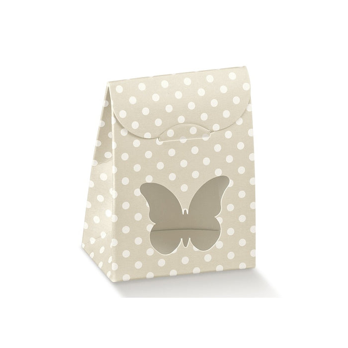 Box Bag - Beige with White Dots - Butterfly Window - 60X35X80mm