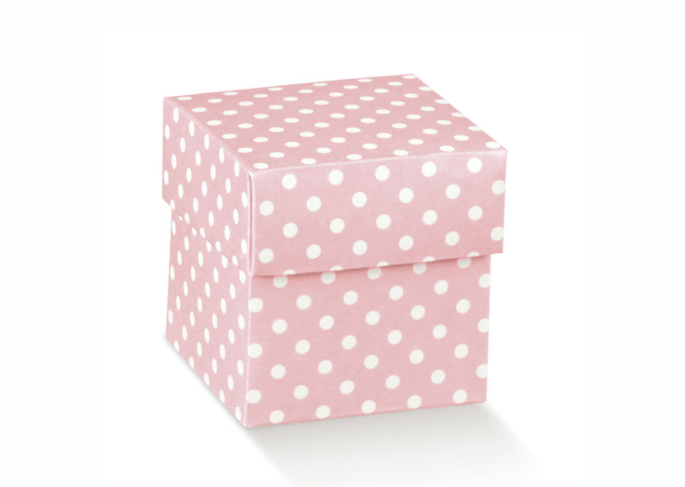 Box w/Lid - Pink w/ White Spots - 50X50X50