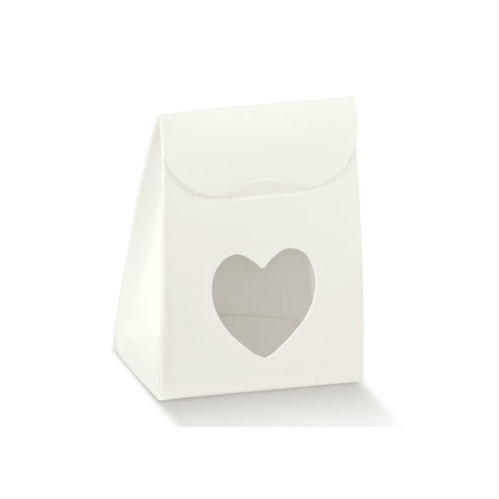 Box Bag - White - Heart Window - 60X35X80mm