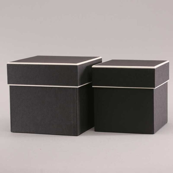 Square Hat Boxes - Black W/Cream Trim - 2 sizes