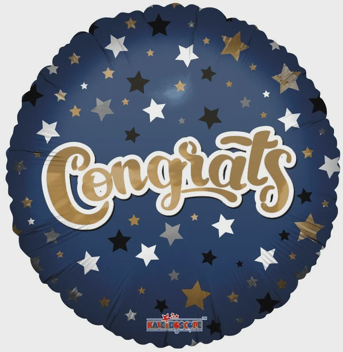 Balloon Foil Round Shape - Congrats Blue with Stars - 18''