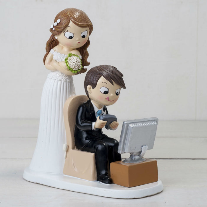 Cake Topper - Groom Playing Video Games while Bride waits