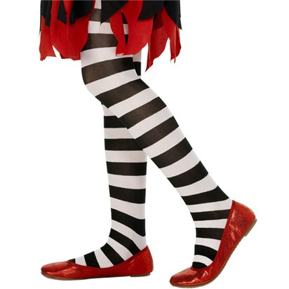 Childrens Tights - Striped White - Age 6-12Yrs