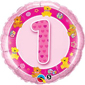 Balloon Foil Round Shape - Pink Teddies - Age 1 18"