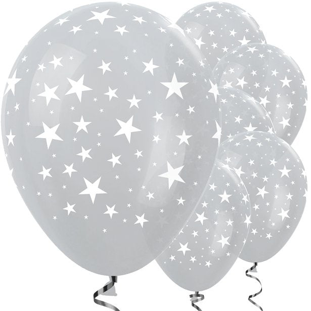 Balloon Latex - Pearl Silver with White Stars - 11”
