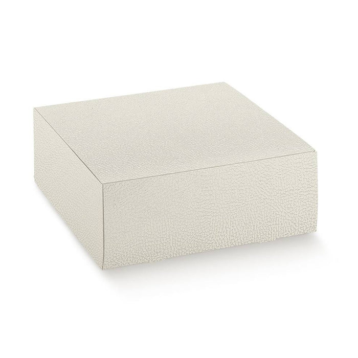 Gift Box with Lid - White Leather - 160x160x40mm