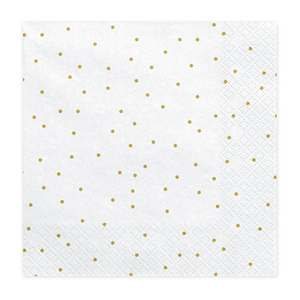 Lunch Napkins - White with Gold Dots - 20pk