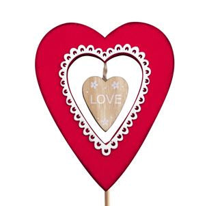 Wooden Heart Red 9cm on 50cm Stick