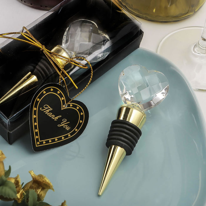 Gold Bottle Stopper with Crystal Heart Design