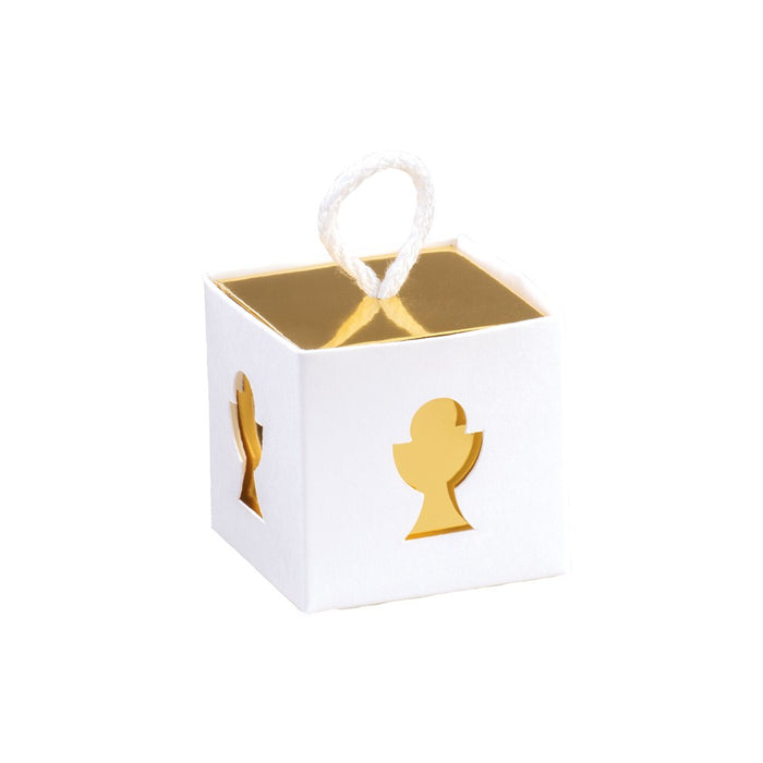Box w/Chord - Gold White Chalice Cutout - 50x50x50mm