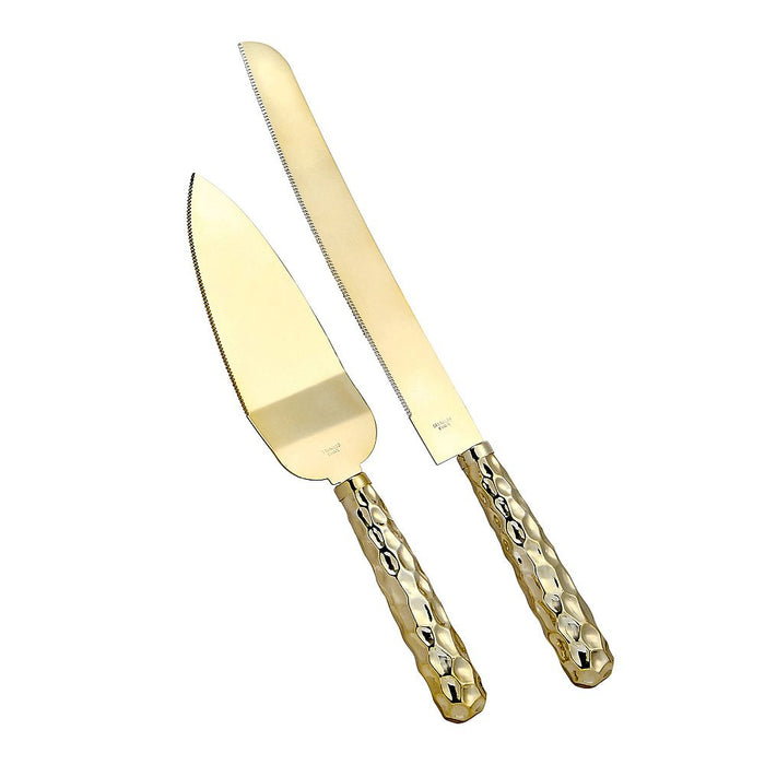 Gold Hammered Handle Knife And Cake Server
