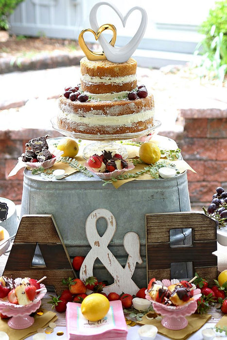 Double Open Heart Cake Topper Gold And White