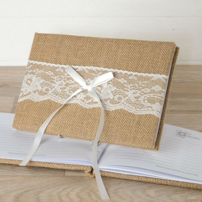 Guest Book - Rustic Burlap and Lace