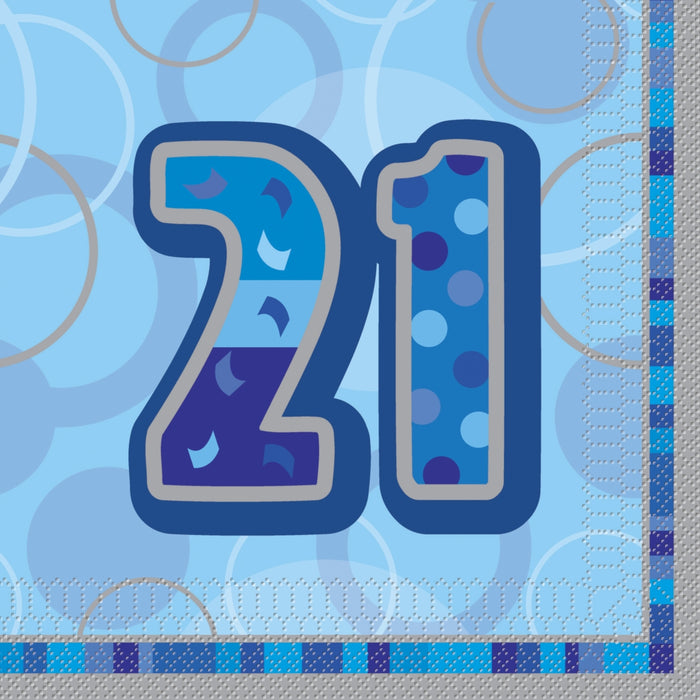 21st Birthday Blue Luncheon Napkins - 3Ply Paper