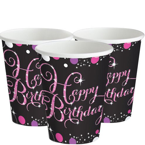 Pink Celebration Happy Birthday Party Cups - 266ml