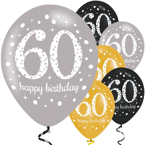 Balloons Latex Pearl - Gold Sparkling Celebration - Happy 60th Birthday - 6pk