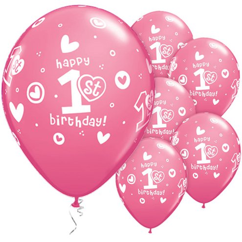 Latex 11'' Round 1st Birthday Circle Hearts-Girl Pink Balloons
