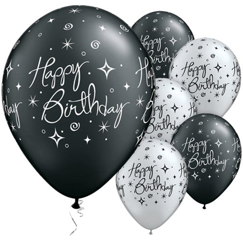 Happy Birthday Black & Silver Sparkles Balloons