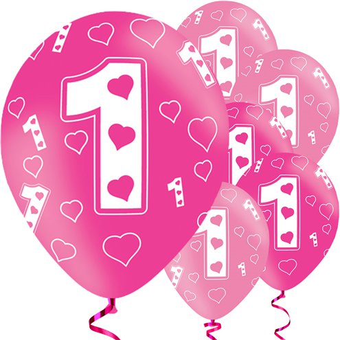 1st Birthday Pink Balloons - 11'' Latex