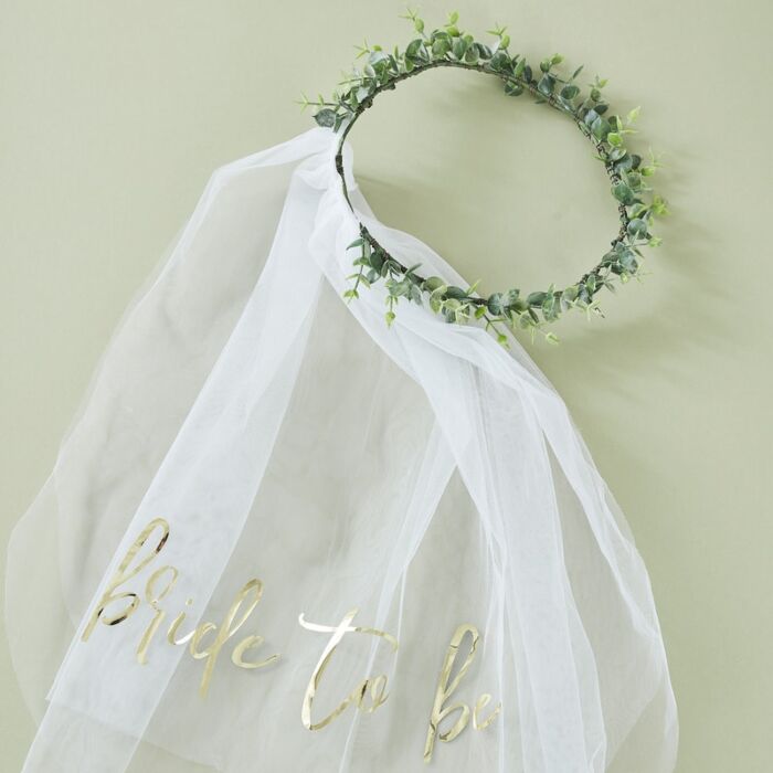 Bride to Be Eucalyptus Crown with Veil