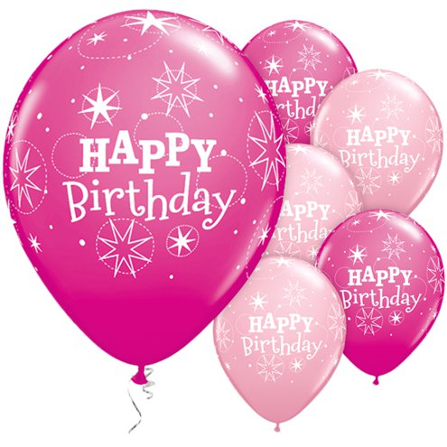 Happy Birthday Pink Sparkle Balloons - 11" Latex