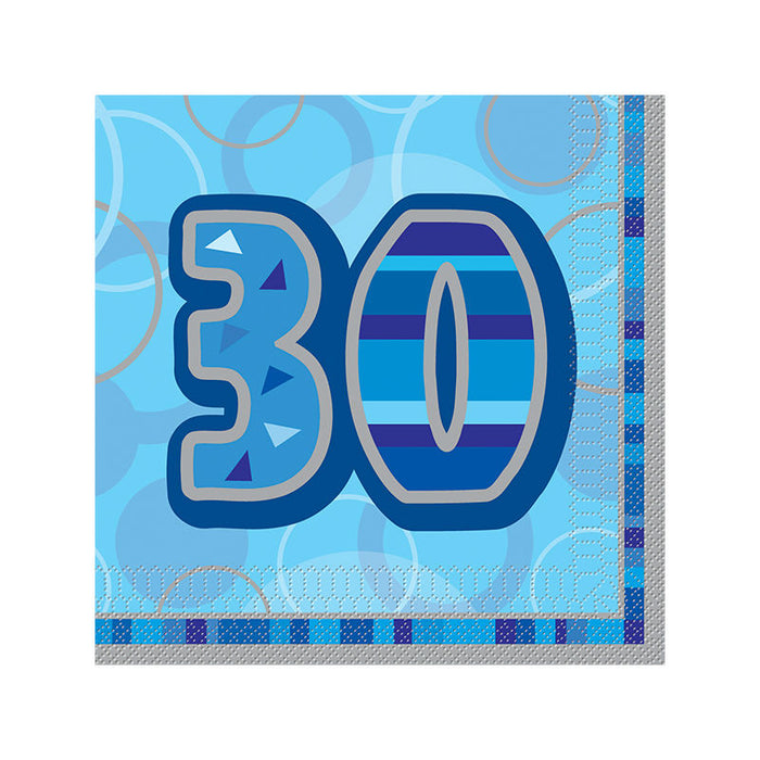 30th Birthday Blue Luncheon Napkins - 3Ply Paper