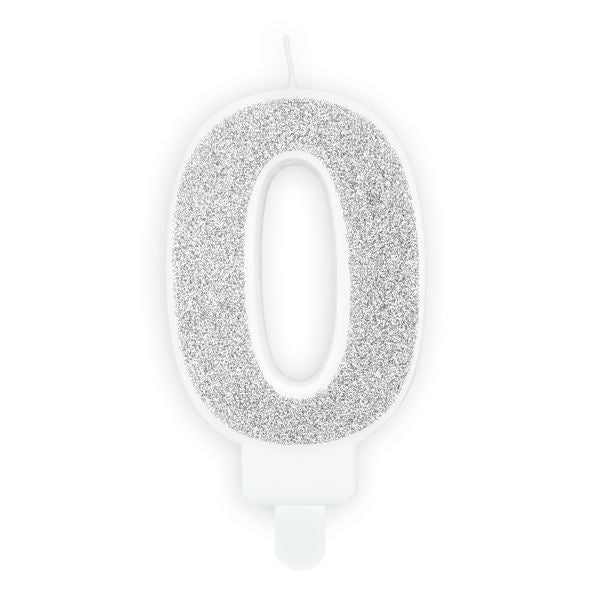 Silver Glitter Candle - Number 0