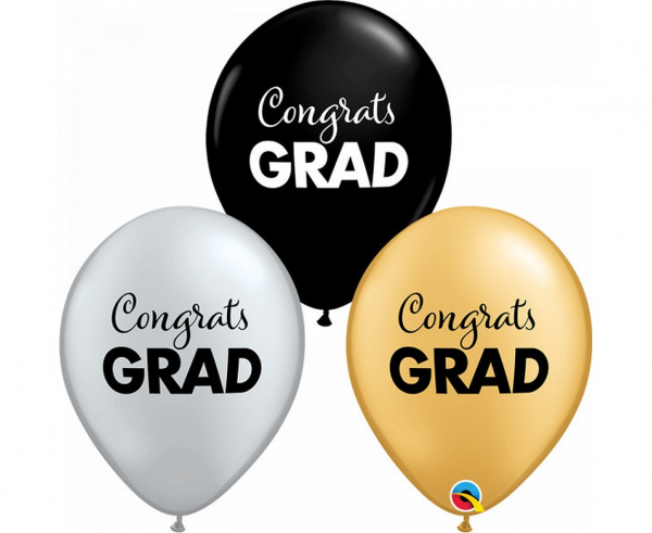 Graduation Balloons - Latex - Gold,  Silver, Black - 11inch