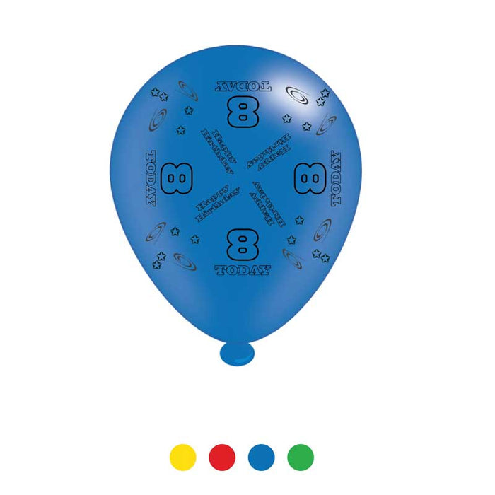 Balloons Latex - Birthday Age 8 - Mixed Colours - 8pk