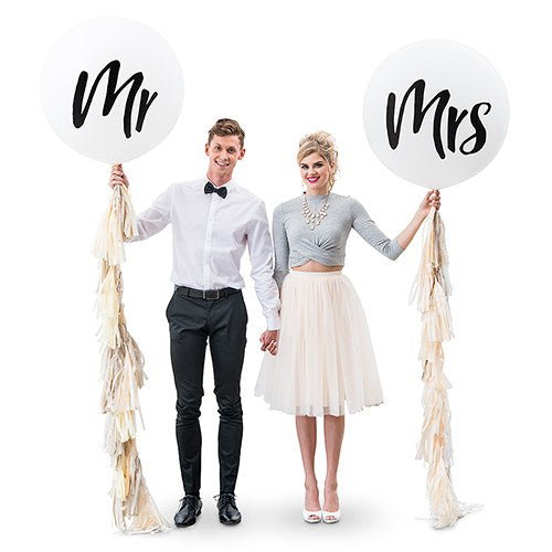 Balloon Matte Latex - Jumbo White Round Wedding Balloon - "Mrs"