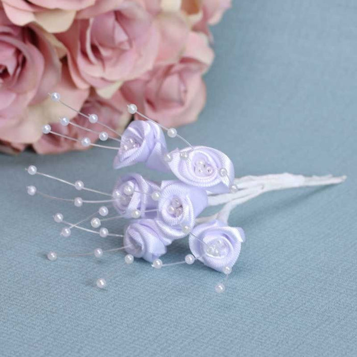 Satin Roses with Pearls - White