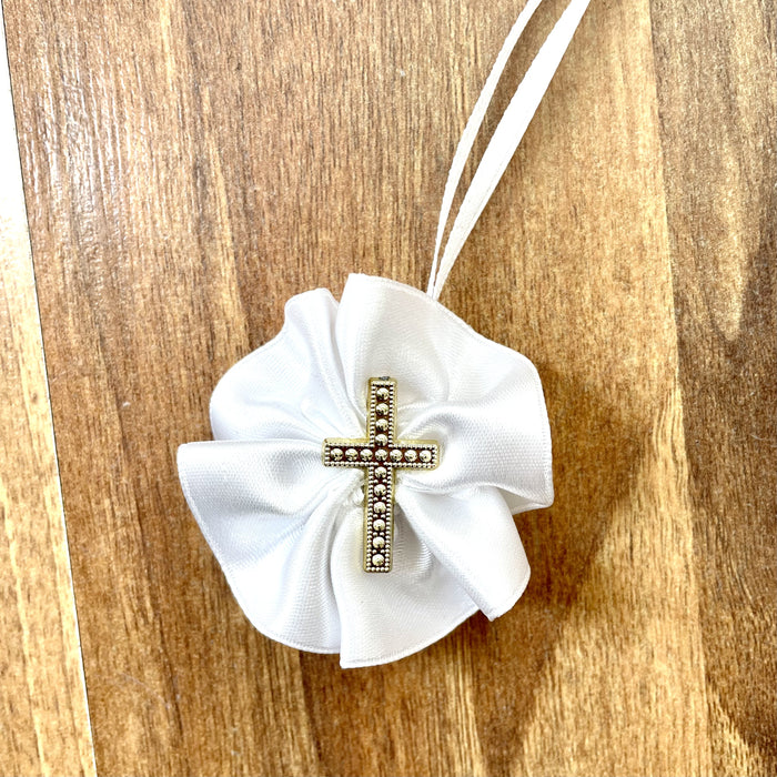 Domna for Girls - White Satin with Gold Cross