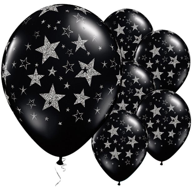 Balloon Latex Matte - Silver Glitter Stars 11"