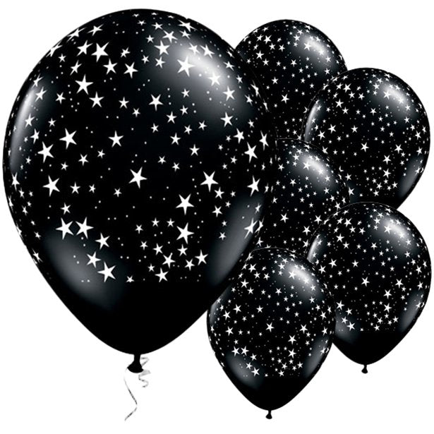 Onyx Black Stars Balloons - 11" Latex