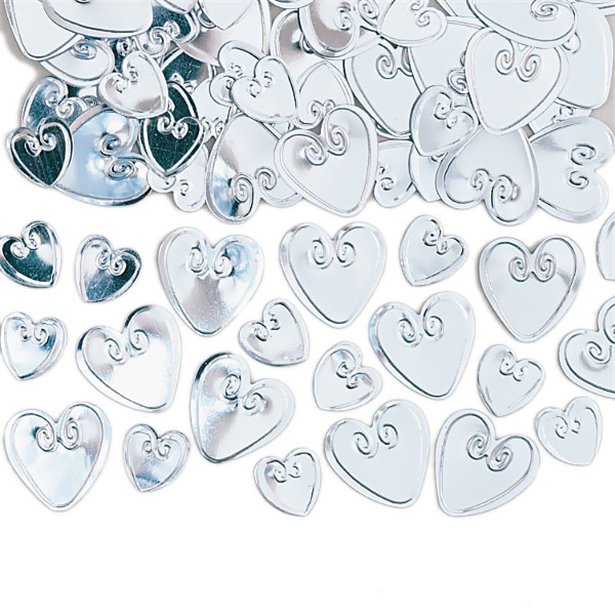 Table / Invites Confetti - Metallic Silver Hearts - 14G