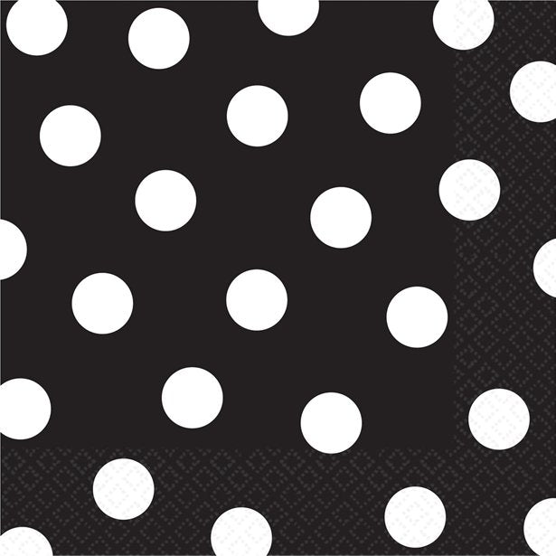 Luncheon Napkins - Black Polka Dots - 16pk